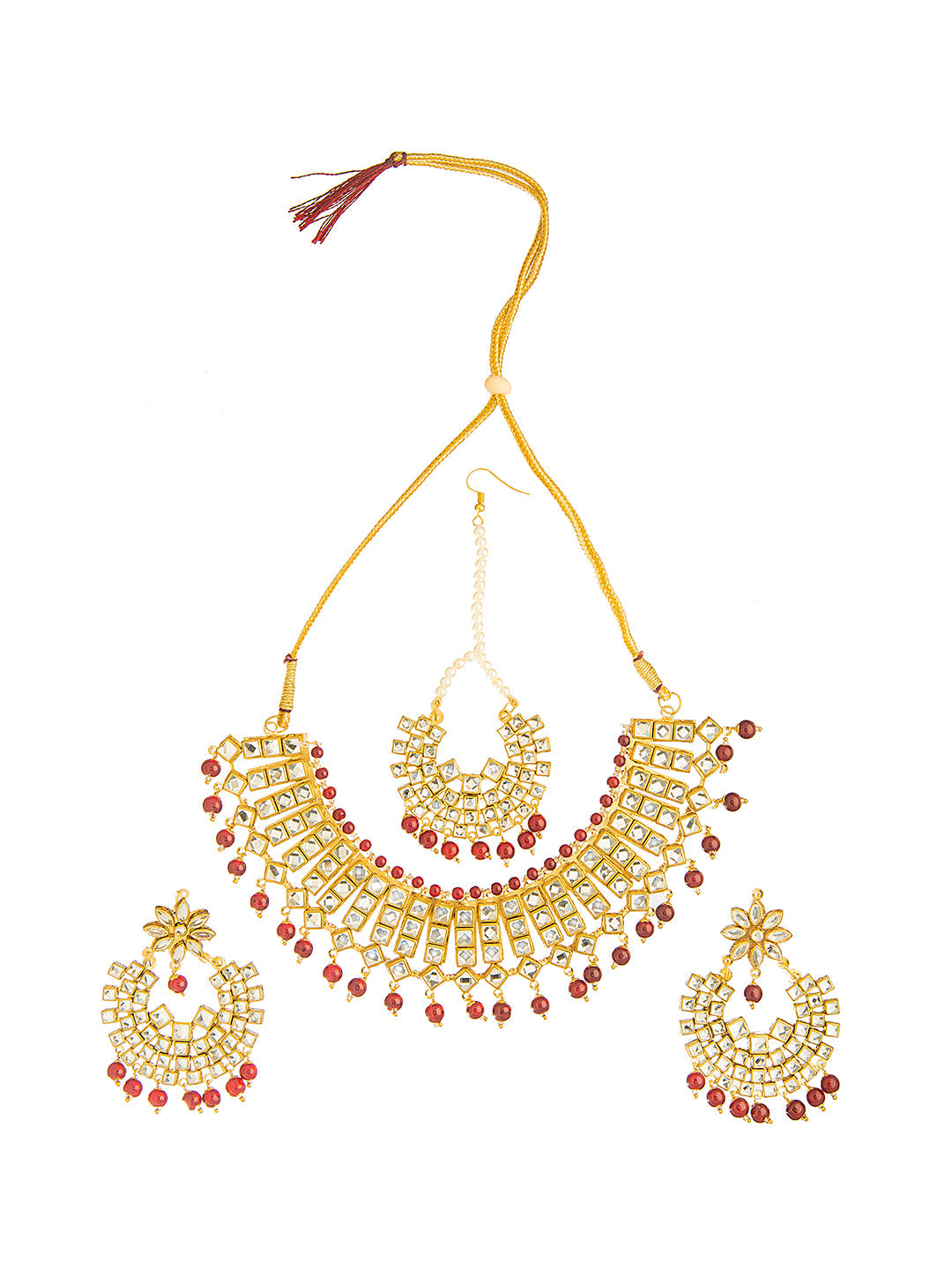 Shining Jewel Gold Plated Kundan Pearl Choker Bridal Necklace Combo Jewellery Set with Tikka and Earrings for Women (SJN_28_M)