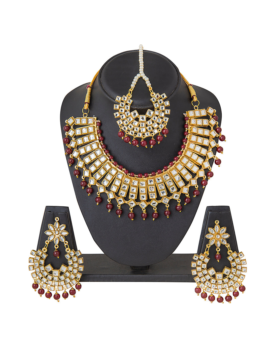 Shining Jewel Gold Plated Kundan Pearl Choker Bridal Necklace Combo Jewellery Set with Tikka and Earrings for Women (SJN_28_M)