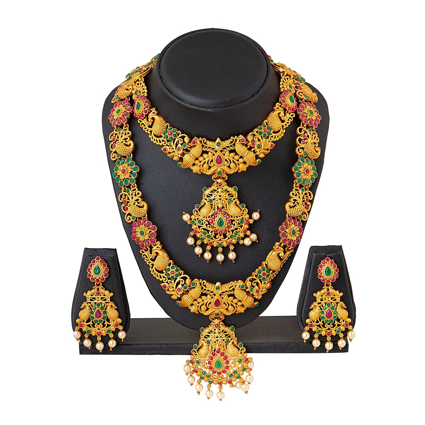 Shining Jewel Handcrafted Antique Gold Plated Temple Jewellery Combo Bridal Dulhan Necklace Set With Matching Earring For Women (SJN_32)