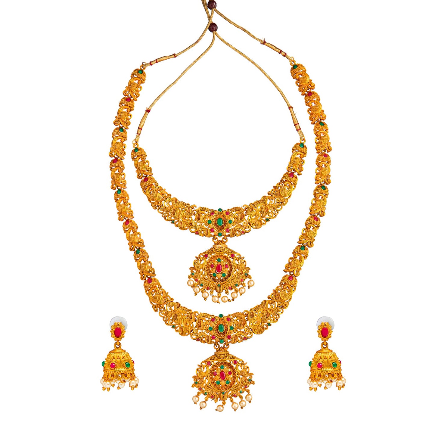 Shining Jewel Handcrafted Antique Gold Plated Temple Jewellery Combo Bridal Dulhan Necklace Set With Matching Earring For Women (SJN_33)