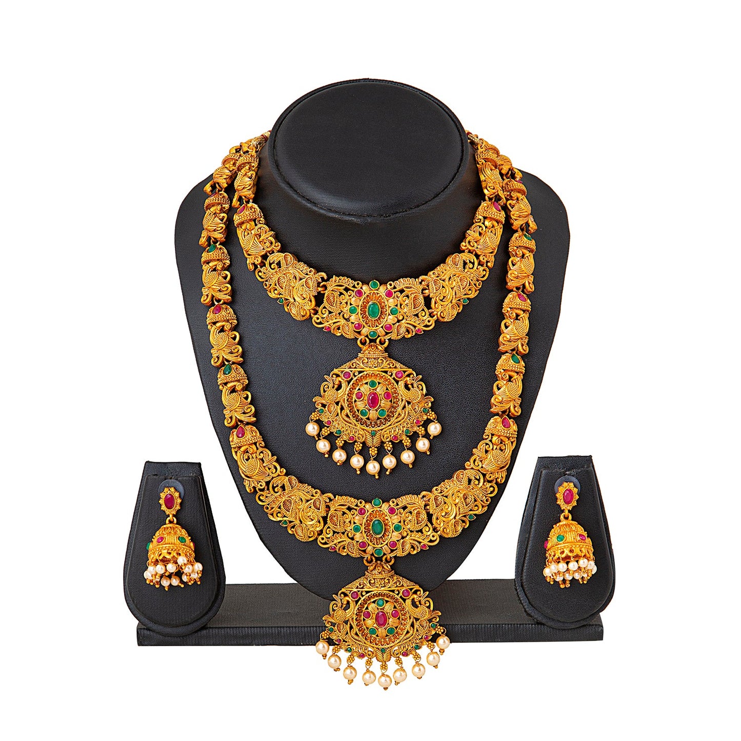 Shining Jewel Handcrafted Antique Gold Plated Temple Jewellery Combo Bridal Dulhan Necklace Set With Matching Earring For Women (SJN_33)