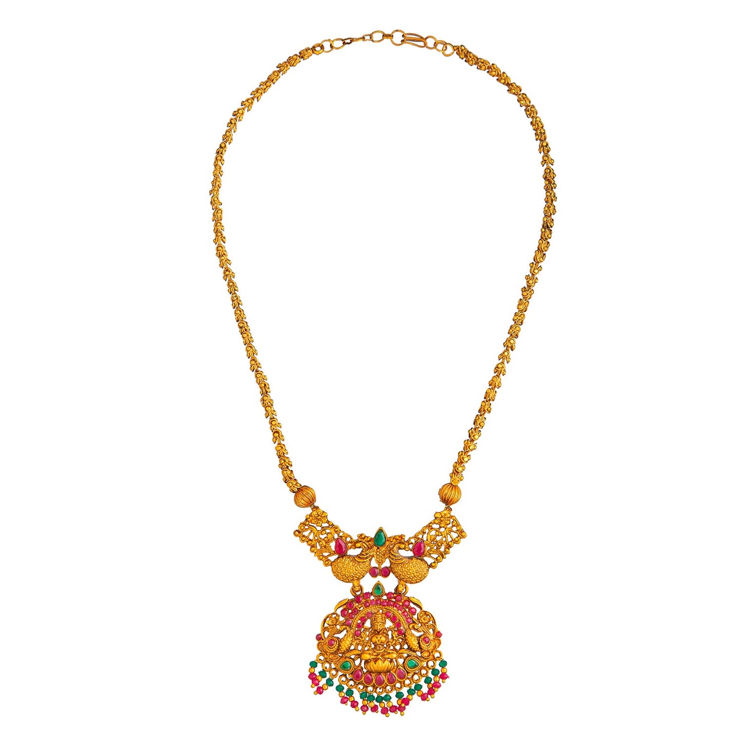 Shining Jewel Handcrafted Antique Gold Plated Godess Lakshmi Temple Jewellery Necklace With Matching Jhumka Earring For Women (SJN_34)