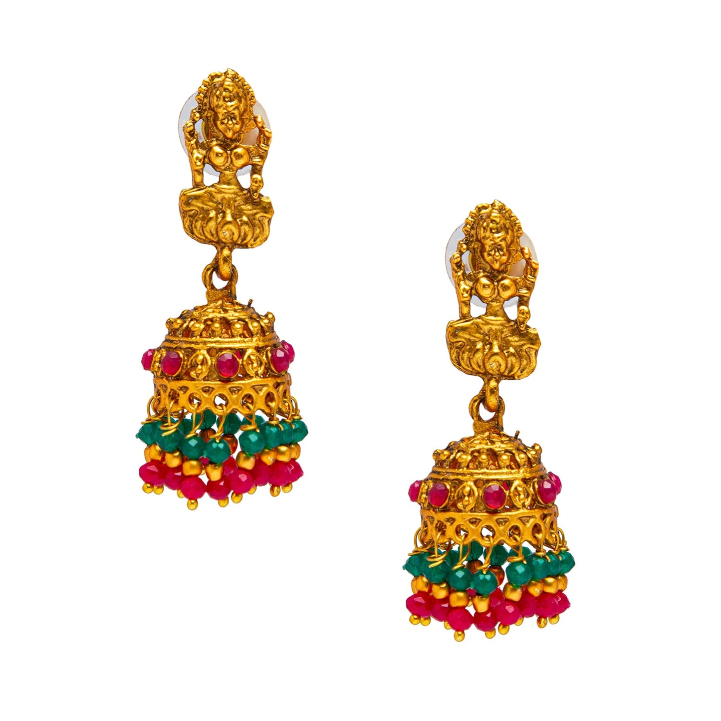 Shining Jewel Handcrafted Antique Gold Plated Godess Lakshmi Temple Jewellery Necklace With Matching Jhumka Earring For Women (SJN_34)