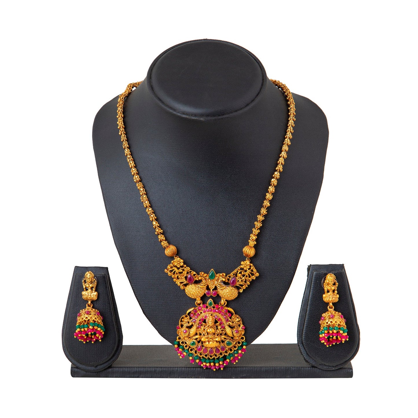 Shining Jewel Handcrafted Antique Gold Plated Godess Lakshmi Temple Jewellery Necklace With Matching Jhumka Earring For Women (SJN_34)