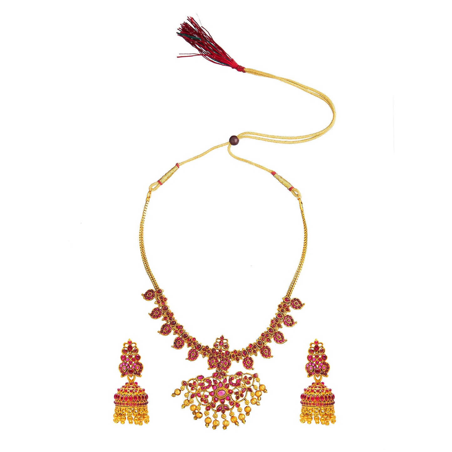 Shining Jewel Traditional Antique Gold Plated Temple Jewellery Traditional Long Bridal Jewellery Necklace Set for Women (SJN_37_P)