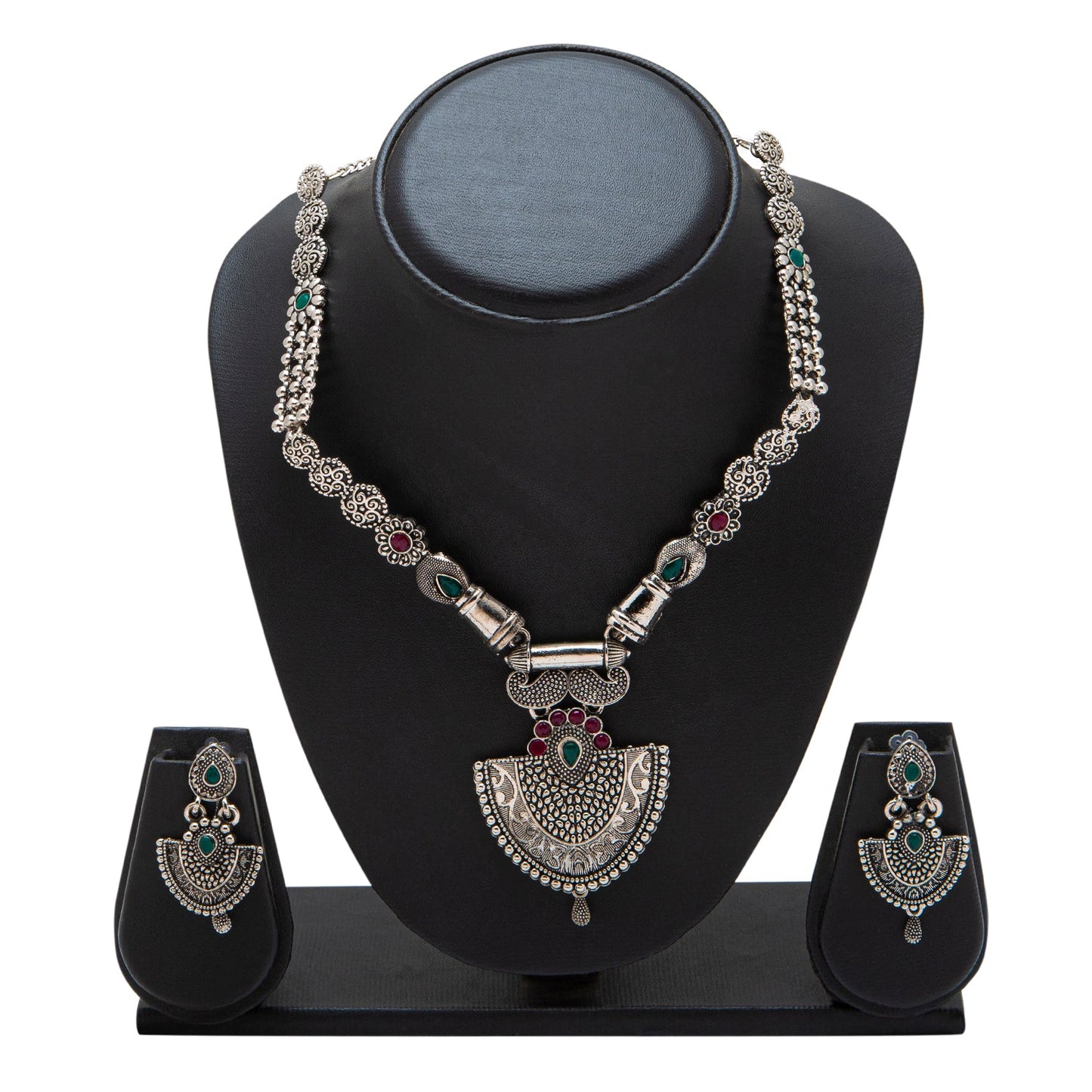 Shining Jewel Traditional Antique Silver Plated Temple Jewellery Traditional Long Bridal Jewellery Necklace Set for Women (SJN_39)
