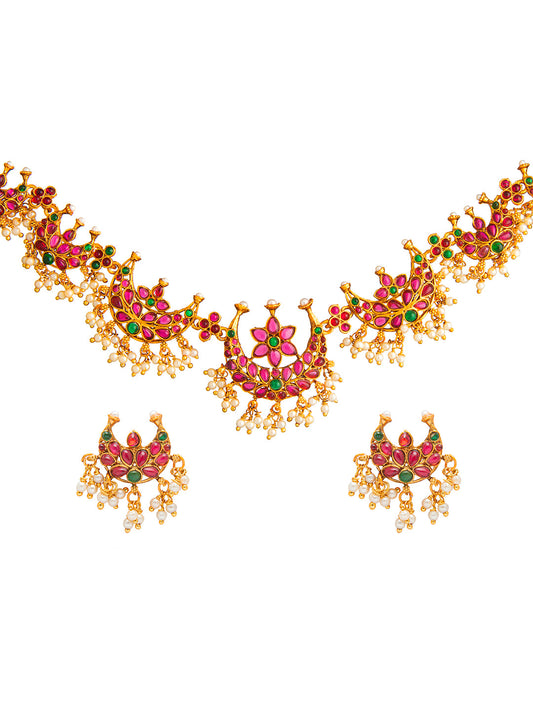 Traditional Antique Gold Plated Temple Jewellery Traditional Long Bridal Jewellery Necklace Set for Women SJN_41_S