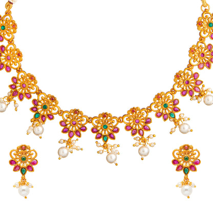 Traditional Antique Gold Plated Temple Jewellery Traditional Long Bridal Jewellery Necklace Set for Women SJN_42