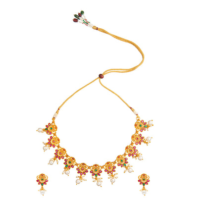 Traditional Antique Gold Plated Temple Jewellery Traditional Long Bridal Jewellery Necklace Set for Women SJN_42