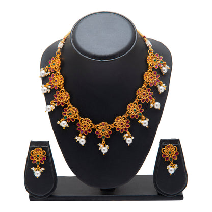 Traditional Antique Gold Plated Temple Jewellery Traditional Long Bridal Jewellery Necklace Set for Women SJN_42