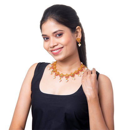 Traditional Antique Gold Plated Temple Jewellery Traditional Long Bridal Jewellery Necklace Set for Women SJN_42