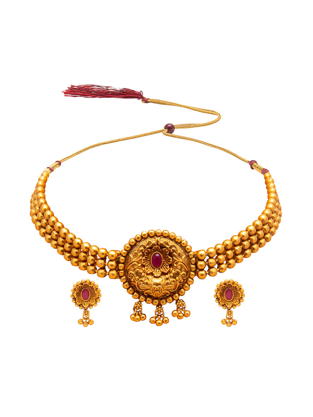 Designer Antique Gold Plated Stylish Traditional Ethnic Thushi Choker Necklace Jewellery Set for Women SJN_43