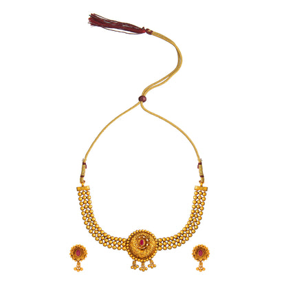 Designer Antique Gold Plated Stylish Traditional Ethnic Thushi Choker Necklace Jewellery Set for Women SJN_43