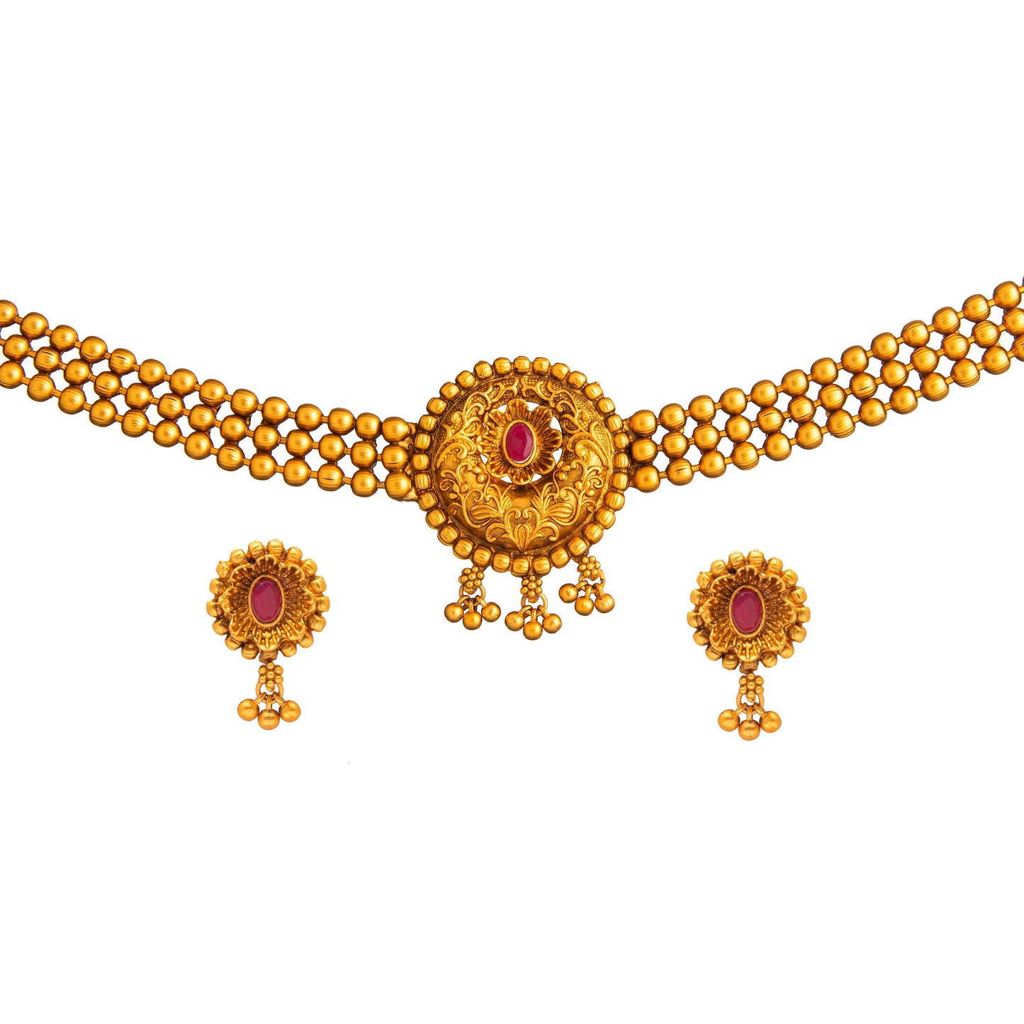 Designer Antique Gold Plated Stylish Traditional Ethnic Thushi Choker Necklace Jewellery Set for Women SJN_43