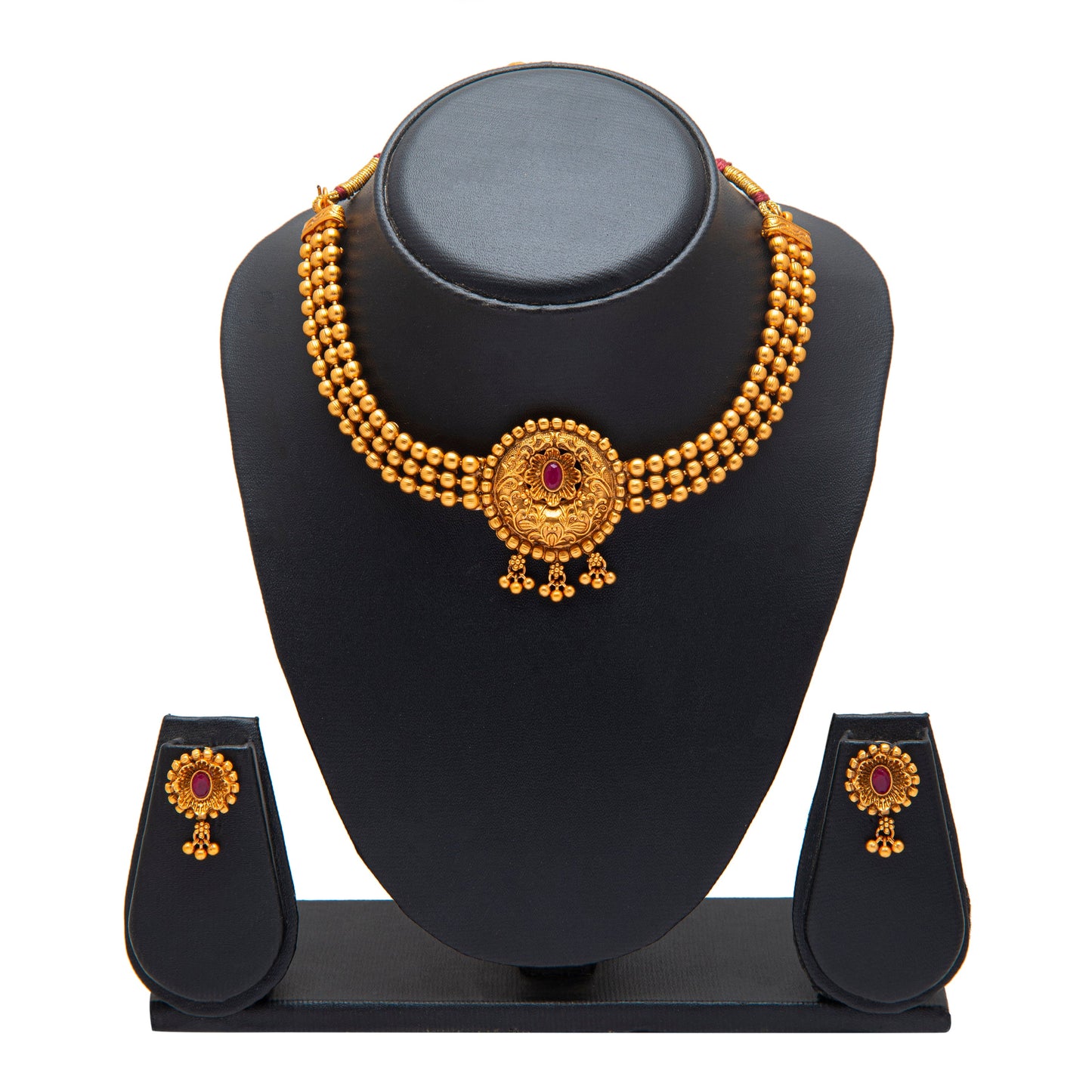 Designer Antique Gold Plated Stylish Traditional Ethnic Thushi Choker Necklace Jewellery Set for Women SJN_43