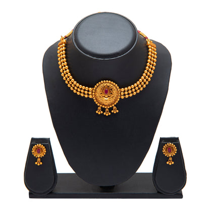 Designer Antique Gold Plated Stylish Traditional Ethnic Thushi Choker Necklace Jewellery Set for Women SJN_43