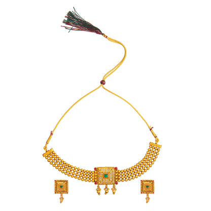 Designer Antique Gold Plated Stylish Traditional Ethnic Thushi Choker Necklace Jewellery Set for Women SJN_45