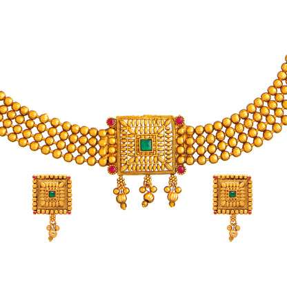 Designer Antique Gold Plated Stylish Traditional Ethnic Thushi Choker Necklace Jewellery Set for Women SJN_45