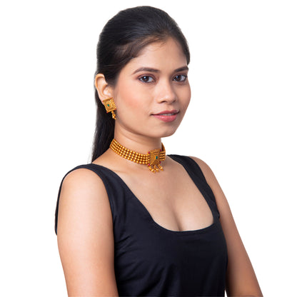 Designer Antique Gold Plated Stylish Traditional Ethnic Thushi Choker Necklace Jewellery Set for Women SJN_45