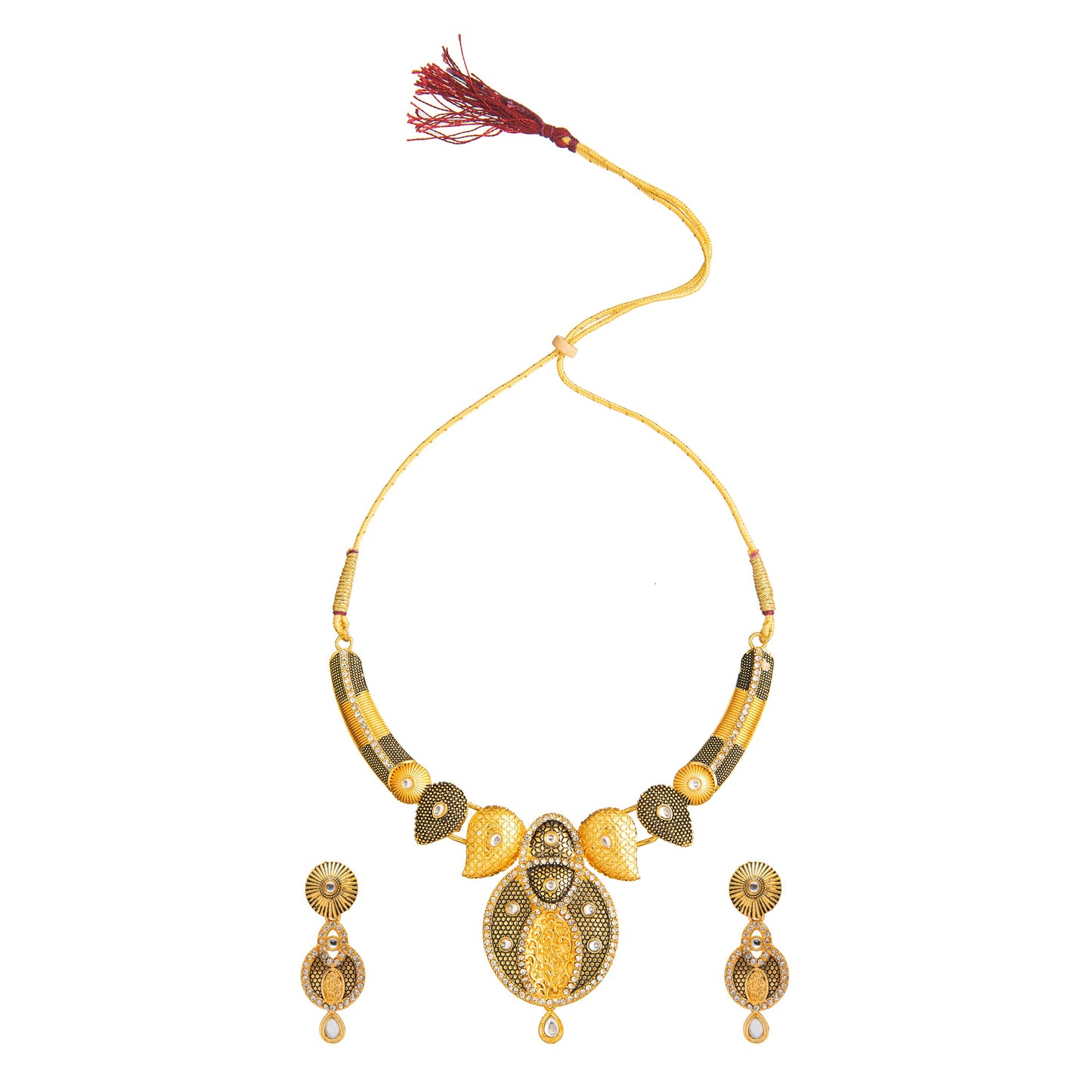 Traditional Gold Dual tone Kundan Polki Jewellery Necklace Set with earrings for Women SJN_47