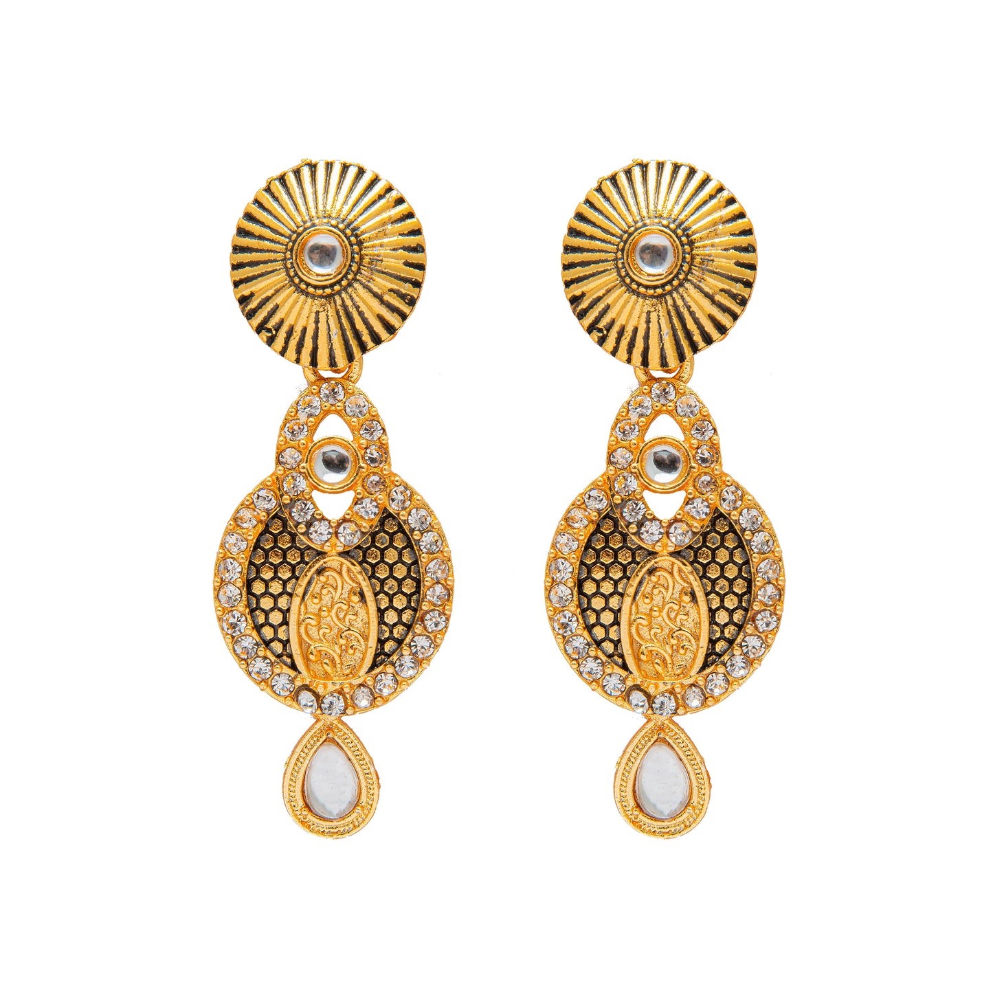 Traditional Gold Dual tone Kundan Polki Jewellery Necklace Set with earrings for Women SJN_47