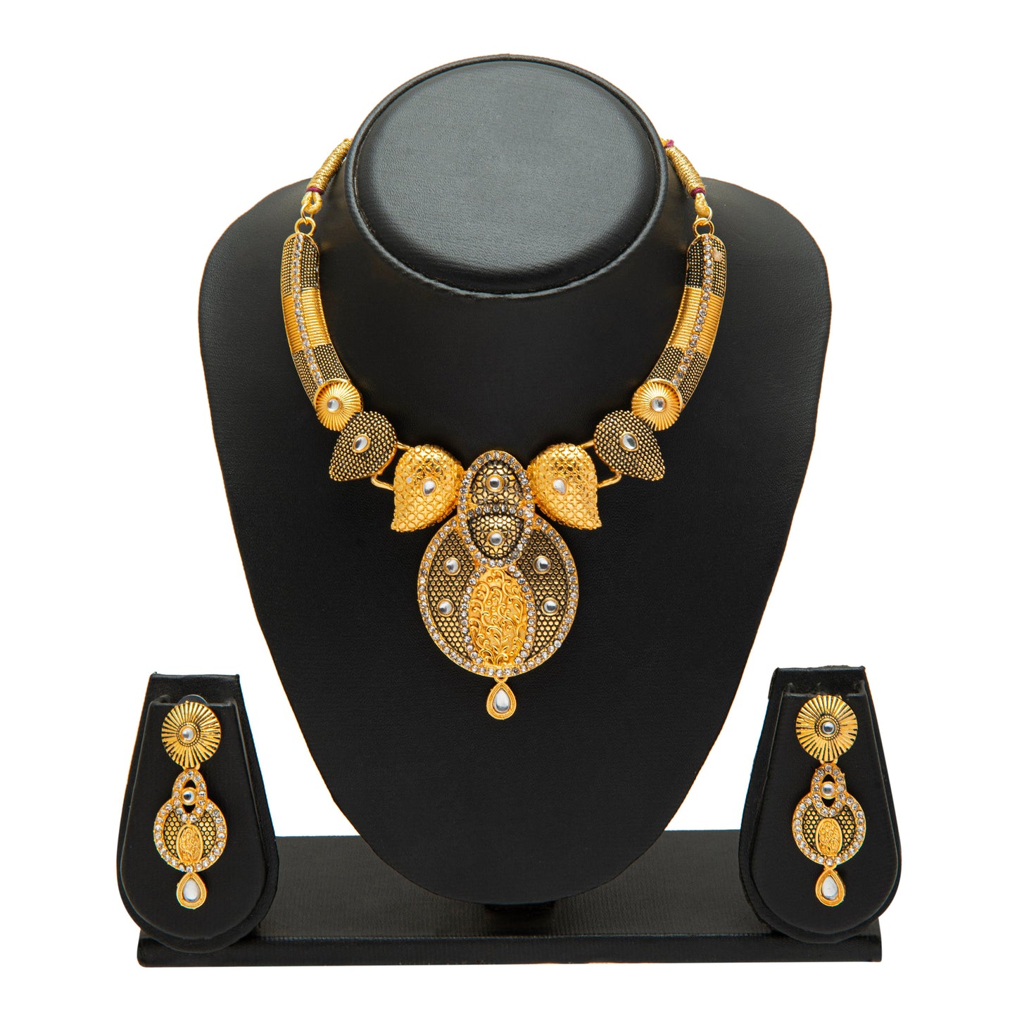 Traditional Gold Dual tone Kundan Polki Jewellery Necklace Set with earrings for Women SJN_47