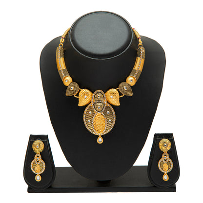 Traditional Gold Dual tone Kundan Polki Jewellery Necklace Set with earrings for Women SJN_47