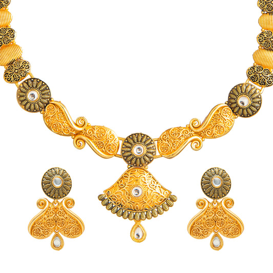 Traditional Gold Dual tone Kundan Polki Jewellery Necklace Set with earrings for Women SJN_49