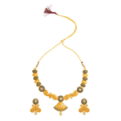 Traditional Gold Dual tone Kundan Polki Jewellery Necklace Set with earrings for Women SJN_49