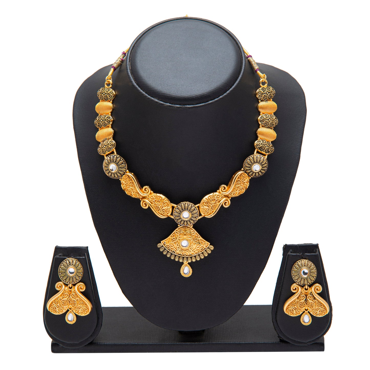 Traditional Gold Dual tone Kundan Polki Jewellery Necklace Set with earrings for Women SJN_49