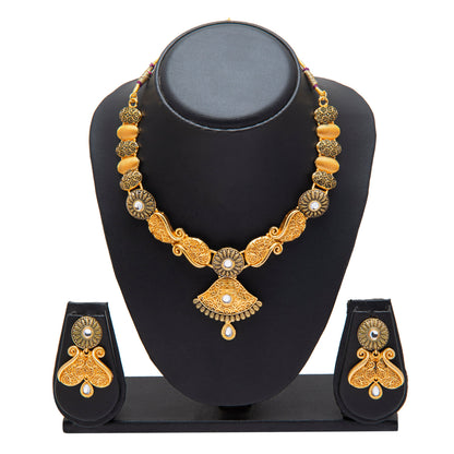 Traditional Gold Dual tone Kundan Polki Jewellery Necklace Set with earrings for Women SJN_49
