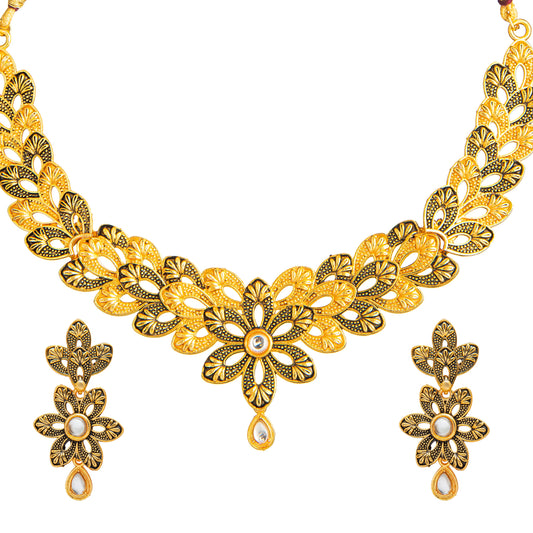 Traditional Gold Dual tone Kundan Polki Jewellery Necklace Set with earrings for Women SJN_50