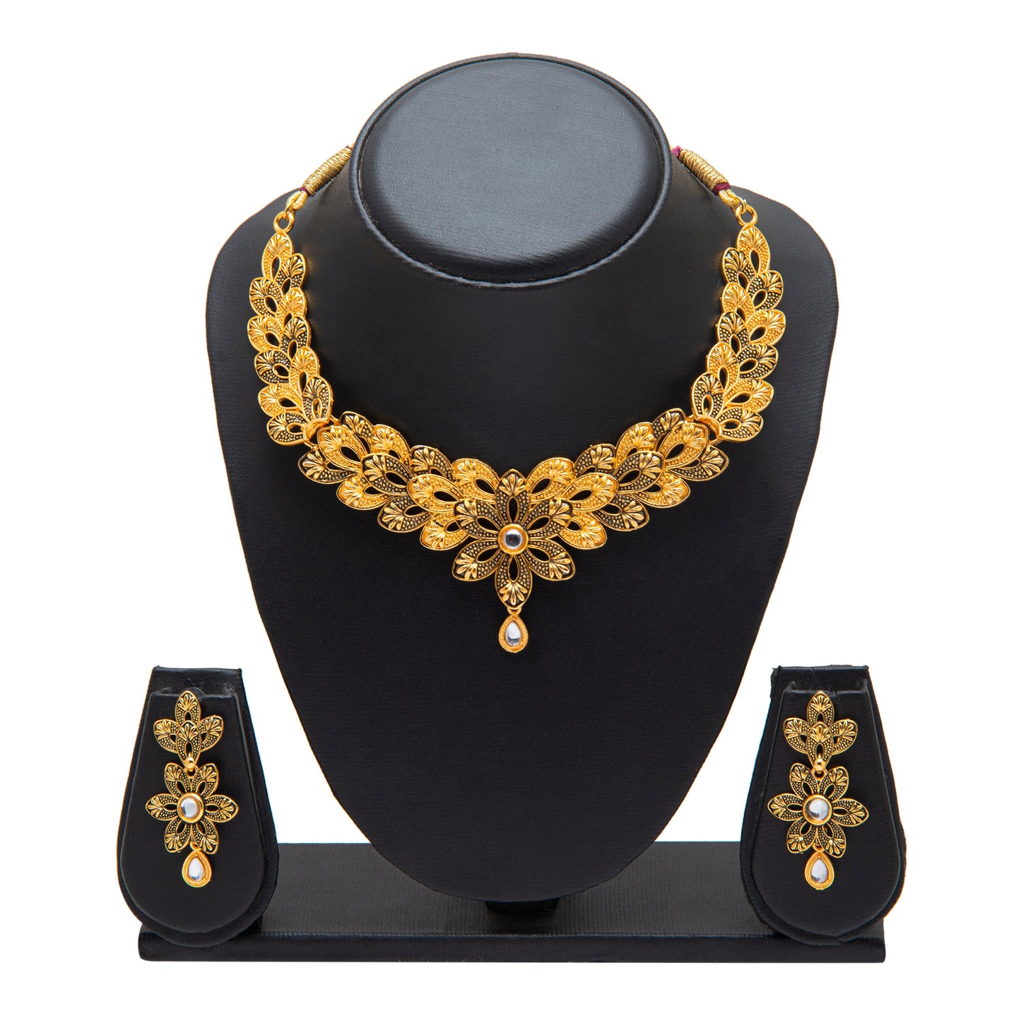 Traditional Gold Dual tone Kundan Polki Jewellery Necklace Set with earrings for Women SJN_50