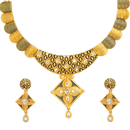 Traditional Gold Dual tone Kundan Polki Jewellery Necklace Set with earrings for Women SJN_51