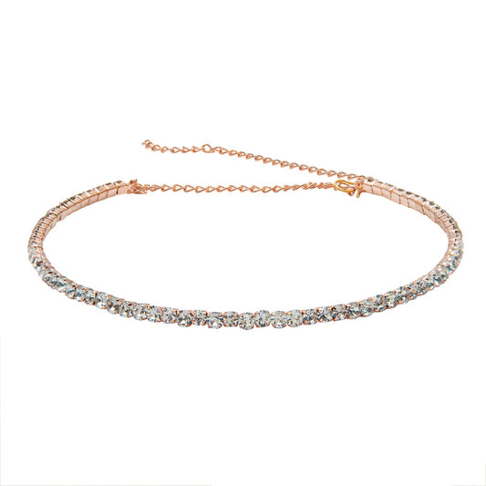 Shining Jewel Rose Gold Plated Western CZ, Crystals & AD Choker Necklace for Women (SJN_53_RG)