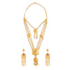 Shining Jewel Gold Plated Traditional Multilayer Flower and Pearl Design Neklace Set With Earrings For Women (SJN_54)