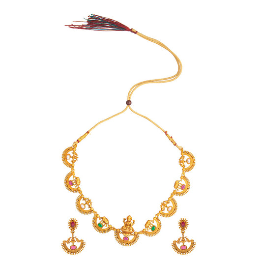 Shining Jewel Traditional Antique Gold Plated Temple Jewellery Traditional Long Bridal Necklace Set for Women (SJN_55)