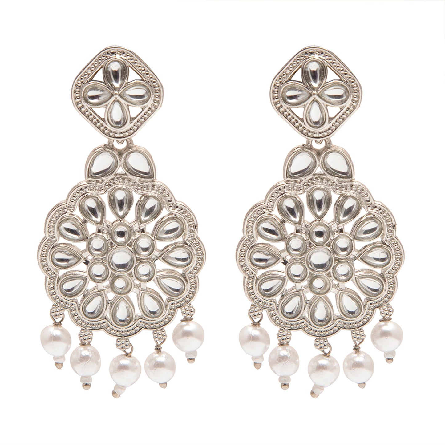 Shining Jewel Silver Plated Kundan Pearl Choker Bridal Necklace Combo Jewellery Set With Tikka and Earrings for Women (SJN_57_S)