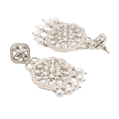 Shining Jewel Silver Plated Kundan Pearl Choker Bridal Necklace Combo Jewellery Set With Tikka and Earrings for Women (SJN_57_S)