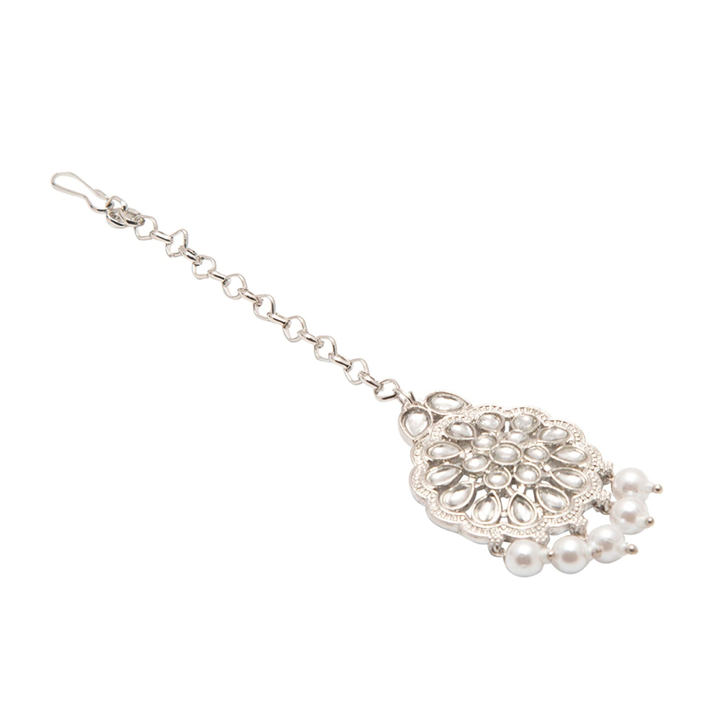 Shining Jewel Silver Plated Kundan Pearl Choker Bridal Necklace Combo Jewellery Set With Tikka and Earrings for Women (SJN_57_S)