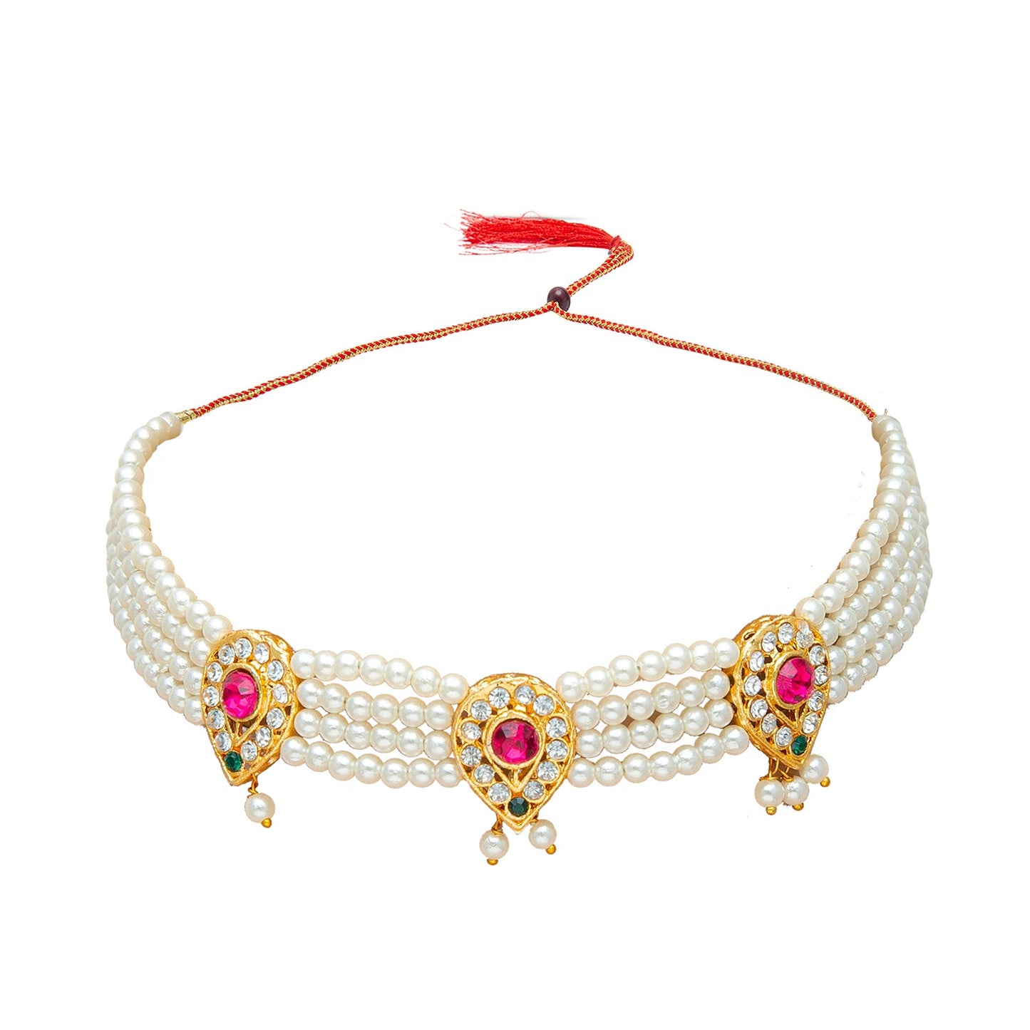 Shining Jewel Multistrand Traditional Design Pearl Choker Necklace Jewellery Set for Women (SJN_63)