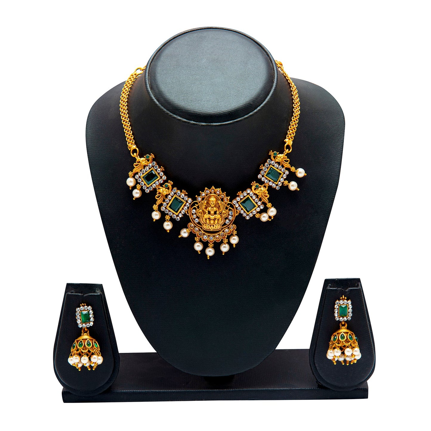 Shining Jewel Designer Gold Plated Godess Lakshmi Temple Jewellery Choker Necklace With Matching Earring For Women (SJN_69_G)