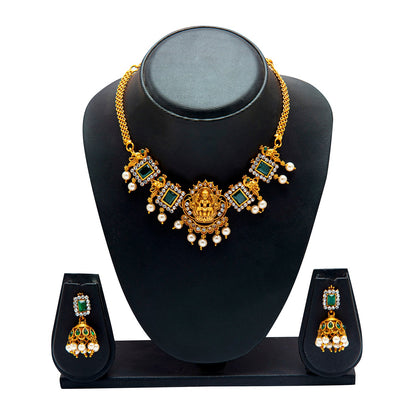 Shining Jewel Designer Gold Plated Godess Lakshmi Temple Jewellery Choker Necklace With Matching Earring For Women (SJN_69_G)