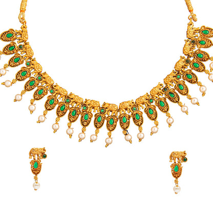 Shiining Jewel Gold Plated Temple Jewellery Choker Necklace Set for Women (SJN_70 G)