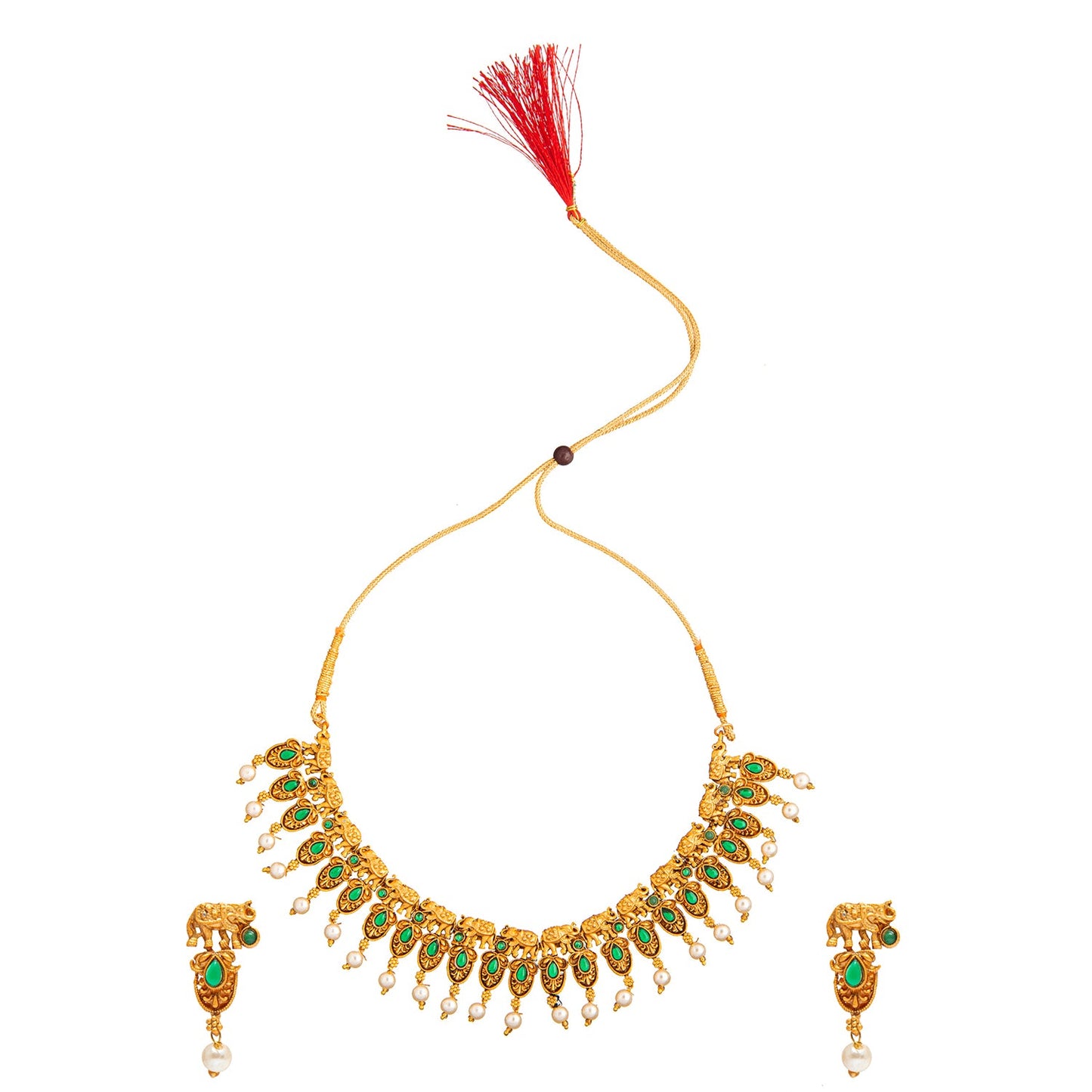 Shiining Jewel Gold Plated Temple Jewellery Choker Necklace Set for Women (SJN_70 G)