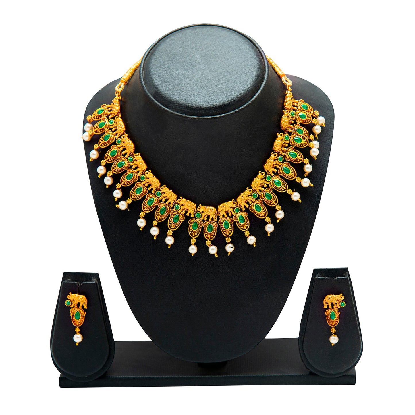 Shiining Jewel Gold Plated Temple Jewellery Choker Necklace Set for Women (SJN_70 G)