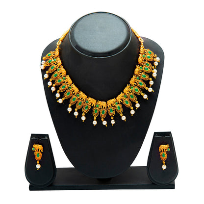 Shiining Jewel Gold Plated Temple Jewellery Choker Necklace Set for Women (SJN_70 G)