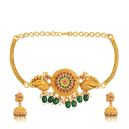 Shining Jewel  Peacock design Necklace Gold Plated  Traditional Jewellery Necklace Set (SJN_71)