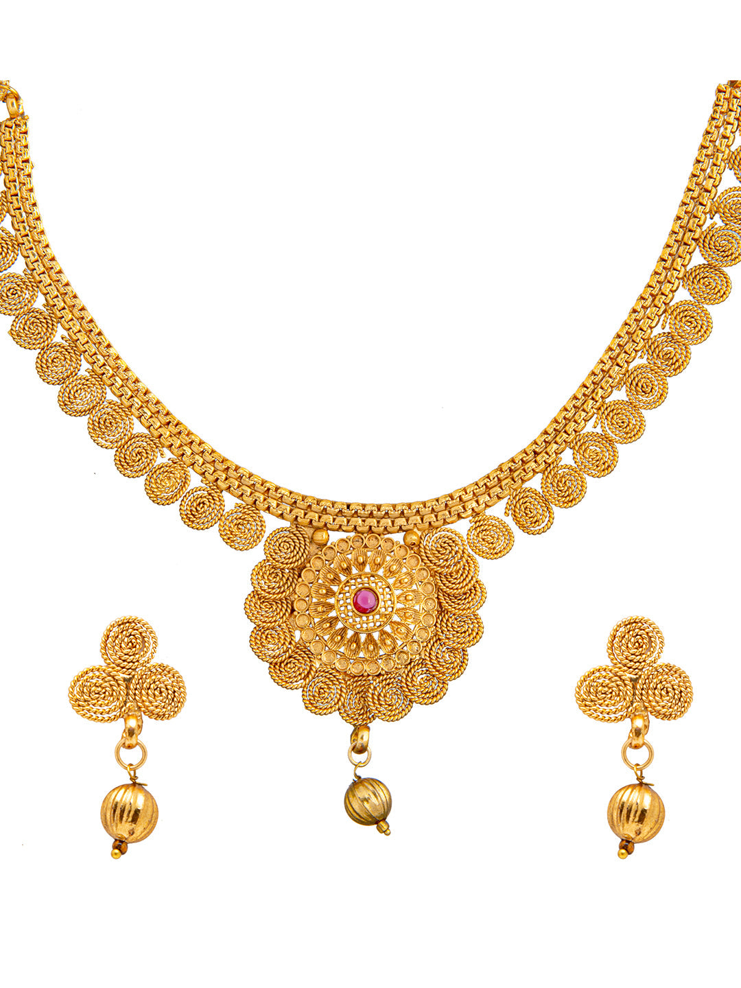 Shining Jewel Traditional Indian Gold Jewellery Jalebi Coin Necklace Set with Earrings for Women & Girls (SJN_75)