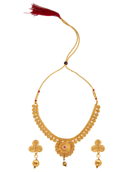 Shining Jewel Traditional Indian Gold Jewellery Jalebi Coin Necklace Set with Earrings for Women & Girls (SJN_75)